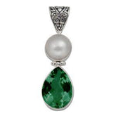 SP-5329-CO2 Sterling Silver Pendant With Mother Of Pearl, Green Quartz Jewelry Bali Designs Inc
